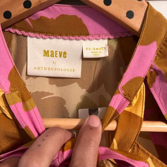 Anthropologie Gold Long Sleeve Tie Front Blouse - Picture 2 of 4